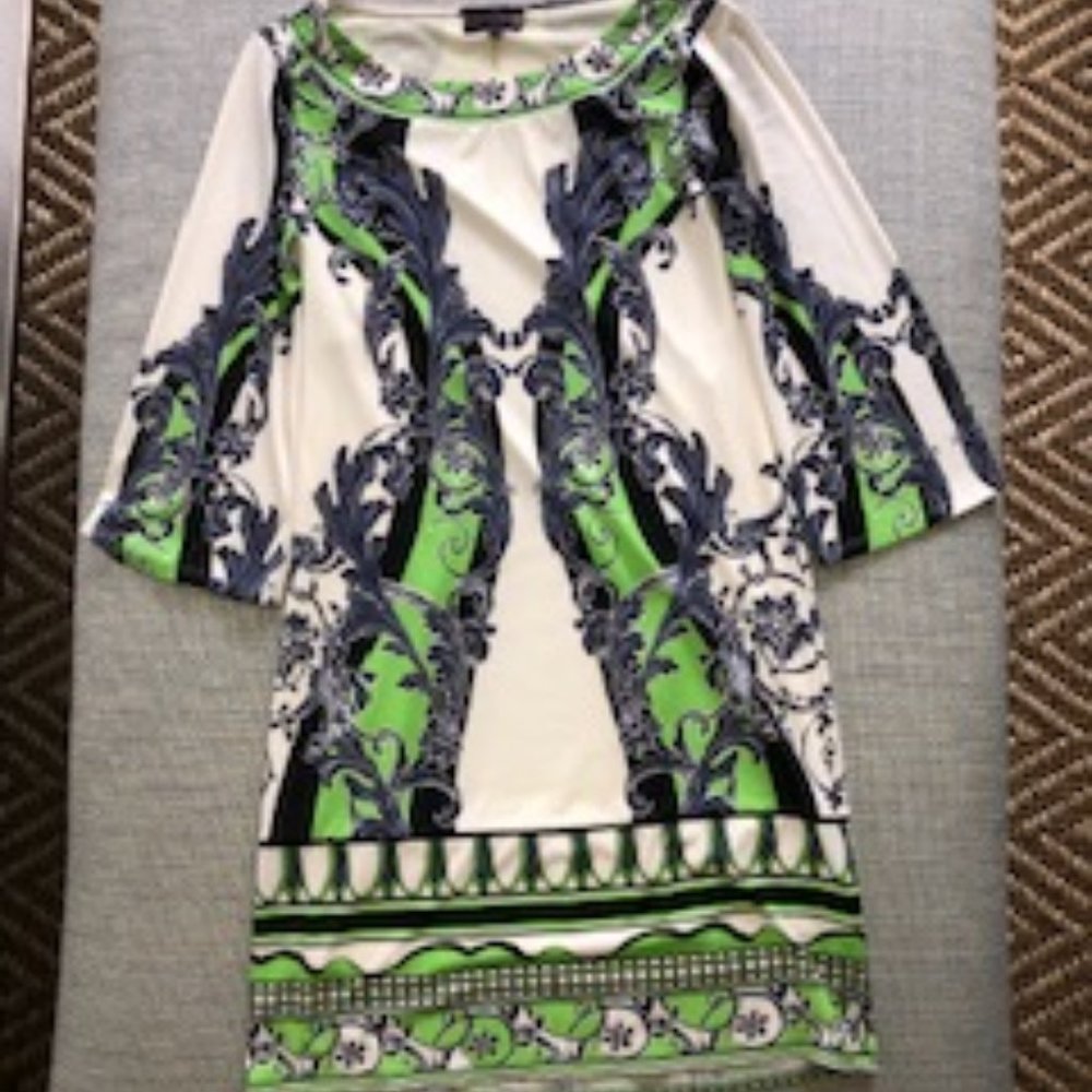 Hale Bob White Dress with black and green detailing